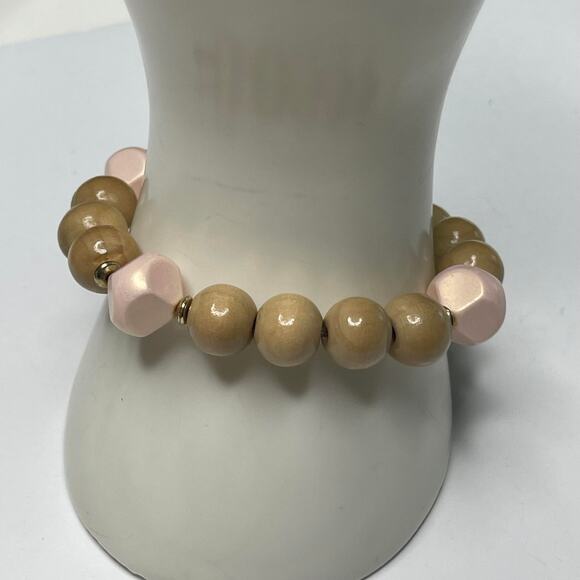 Plunder beaded bracelet faux wooden beads with pink lightweight easy wear - Picture 3 of 8